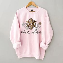 Women's Hoodies Sweatshirts Kerstmis Baby Het is koud buitenletter Print Snowflake Luipaard Sweatshirt katoenen stof Kwaliteit Tops Pullover Streetwear 221124