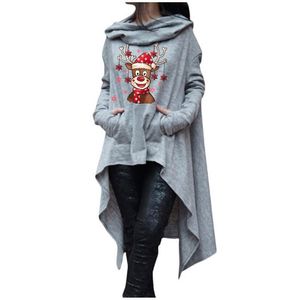 Sudaderas con capucha para mujer, sudaderas con estampado navideño para mujer, Poncho de manga larga con cordón, Sudadera con capucha irregular holgada, Jersey, Sudadera M