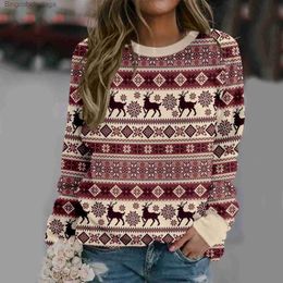 Dameshoodies Sweatshirts Kerst bedrukt damessweatshirt Comfortabel voordeel Pullover Oversized dikke blouse retro Fe hoody trui met lange mouwenL231011