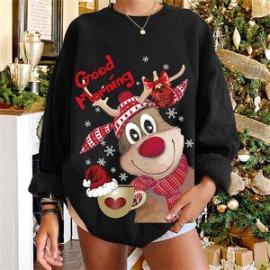 Hoodies voor dames sweatshirts kerst vrouwen rendier goedemorgen print grappige vakantie vrouwelijk sweatshirt cartoon kawaii tops hoodie