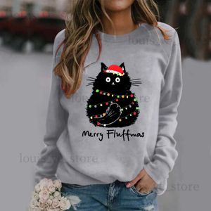 Hoodies voor dames sweatshirts kleding vrolijk kerstfeest vrouwen kleding festival pullover cartoon licht met donzige kat cartoon zoete vrouwelijke grafische T231204