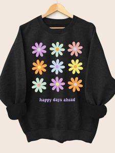 Sweats à capuche pour femmes Sweat-shirts à col rond imprimé fleurs colorées Femmes Happy Everyday Lettre Jeune Pull Hauts à manches longues pour 24328