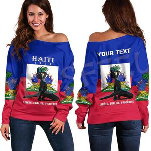 Sweats à capuche pour femmes Sweatshirts Nom personnalisé Drapeau du pays Mer des Caraïbes Haïti Rétro Vintage Tatouage 3DPrint Femmes Casual Sweat-shirts à épaules dénudées Manches longues X1 240401