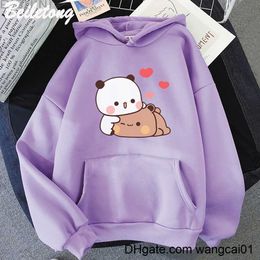 Sweats à capuche pour femmes Sweats à capuche mignon Panda Bear Cartoon Long Seve Bubu Dudu Sweats à capuche coréens Sweats femmes 90s Pink Funny Prints Harajuku Pocket Kawaii 0407H23