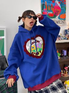 Dames hoodies sweatshirts Deeptown Kawaii hart bloemenprint vrouwen Harajuku oversized grappige losse fleece tops y2k kleding 2000s 230221