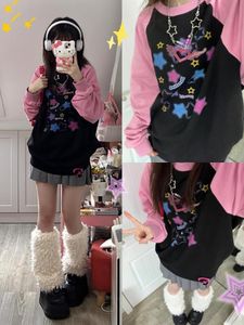 Women's Hoodies Sweatshirts Deeptown Y2K Aesthetic Star Print Women Harajuku Kpop Casual Oversized Streetwear Loose Pullover Tops E-girl 230918