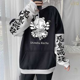 Sweats à capuche pour femmes Sweatshirts Demon Slayer Anime Sweats à capuche à manches longues décontracté grande taille hiver patchwork sweat femmes Kawaii Shinobu Kochou Manga Streetwear