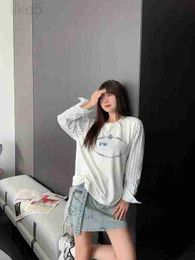 Dameshoodies Sweatshirts Designermerk prads Zomer Nieuw Sweet Beauty T-shirt met lange mouwen Modieus en veelzijdig Afslankend Gestreept Top PDCM