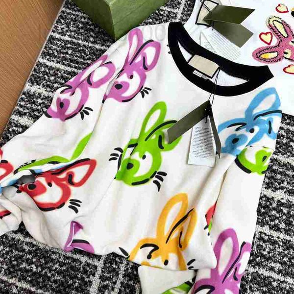 Sudaderas con capucha para mujer Diseñador Contraste Collar Impreso Colorido Conejo Cuello redondo Suéter de manga larga para hombres Mujeres OCJ7