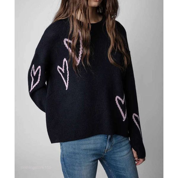 Sudaderas con capucha para mujer Sudaderas Diseñador Suéter con cuello redondo Otoño e invierno Nuevo Francés Zv Love Hand Hair Colgando Prendas de punto de cachemira sueltas