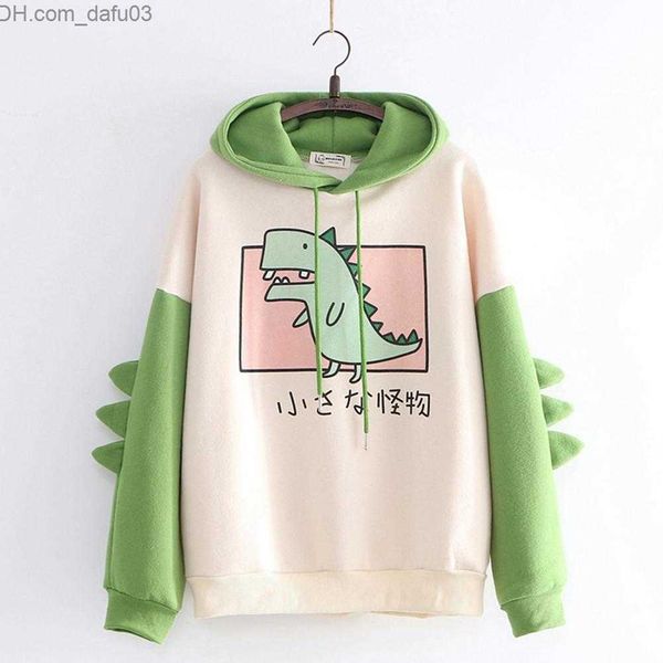 Sudaderas con capucha para mujer Sudadera con capucha de dinosaurio Super Cartoon Sudadera con capucha de moda para mujer Sudadera gruesa coreana Sudadera con capucha de invierno Dino Top Z230726