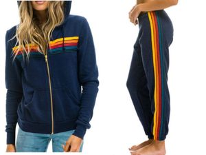 Designer Women's Hoodies Sweatshirts Zip Operized Hoodie Rainbow Harajuku Donsignet Jacket Casual Fashion Striped Plus Size Coat