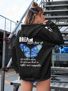 Sweats à capuche pour femmes Sweatshirts Dream Cartoons Peinture à l'huile Papillon imprimé Sweat à capuche Femme Mode Sweat-shirt en polaire Casual S-Xxl À capuche Automne Hip Hop Women Top 24328