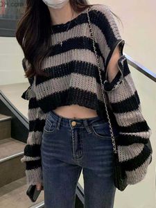 Sweats à capuche pour femmes Sweat-shirts E-girl Gothique Crop Pull Stripe Knit Pull Winter Punk Zipper Années 2000 Y2K Vintage Harajuku Grunge Jumper Suede Printing Machine Z230726