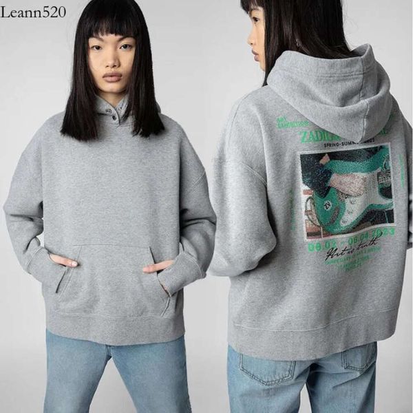 Sweats à capuche pour femmes début d'automne nouvelle Niche française Zv guitare encre blanche impression numérique chaud diamant polaire pull à capuche