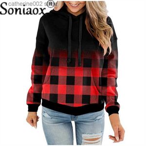 Hoodies voor dames sweatshirts Fashion Gradient Plaid Sweatshirt vrouwelijk Casual Losse pluche hoodie splicing pocket pullover tops Koreaanse dames kleding jassen T230828