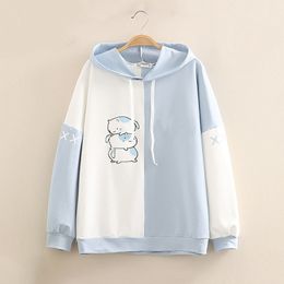 Dames s hoodies sweatshirts mode winter cartoon patchwork sweatshirt harajuku warme pullover draage Koreaanse stijl anime hoodie top 220829