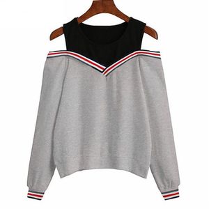 Sudaderas con capucha para mujer Sudaderas Jersey para mujer Sudadera con hombros descubiertos Top de retales Otoño Invierno Jerséis con cuello redondo Chándal Tops para mujer