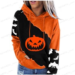 Dames Hoodies Sweatshirts Grappig Halloween Blouse Pompoen Vleermuis Print T-shirts met lange mouwen Casual O-hals Gothic Mode Streetwear Trui Tops T240126