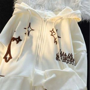 Dames Hoodies Sweatshirts Goth Borduren Hoodies Harajuku Vintage Massaal HipHop Zip Up Hoodie Losse Sweatshirt Hoodie Kleding Y2k Tops 220926