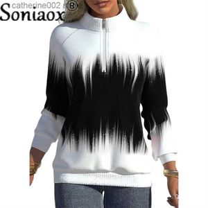 Sweats à capuche pour femmes Sweats Sweats Gradient Couleur Imprimé à moitié couche Haut Colonceau Coton Coton Coton Coton Sweat à capuche Long Streetwear T230828