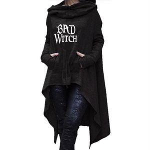 Sudaderas con capucha para mujer, sudaderas con estampado de letras de bruja mala de Halloween, camisetas largas irregulares para mujer, sudadera para mujer, ropa holgada Kawaii