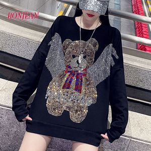 Sweats à capuche féminin Sweatshirts Harajuku Taille surdimensionnée 4xl Diamond Bear plus Pullover Pullover Pull Femmes 150 kg Loose Top Top-Women '