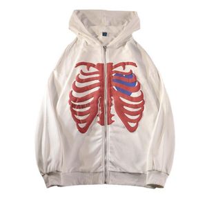 Harajuku Skull Print Zipper Hoodies Long Sleeve Y2K Skeleton Grunge Goth Streetwear Jacket Oversized Unisex