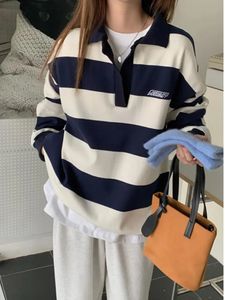 Sweats à capuche pour femmes Sweatshirts Harajuku Sweat-shirt rayé Femmes Style coréen Preppy Pull Femme Mode Polo Dames Casual Haut à manches longues 231023