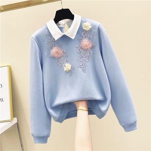 Dames hoodies sweatshirts hoodie vrouw geborduurde driedimensionale bloemenpop kraag losse Koreaanse stijl sweatshirt 2022 herfst putlov