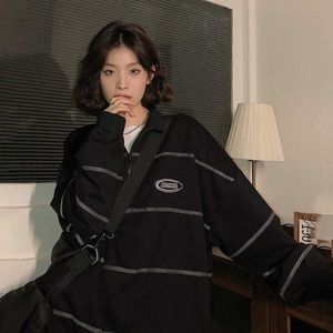 Sweats à capuche pour femmes Sweatshirts HOUZHOU Harajuku Sweat-shirt noir Femmes Mode coréenne Streetwear Sweat à capuche rayé Vintage Hip Hop Pull Esthétique Surdimensionné 230325