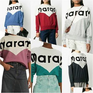 Sweats à capuche pour femmes Sweatshirts Isabel Marant Coton Plover Pull Femmes Designer Sweat-shirt Alphabet Flocage Casual Loose Hoo Dhlrx