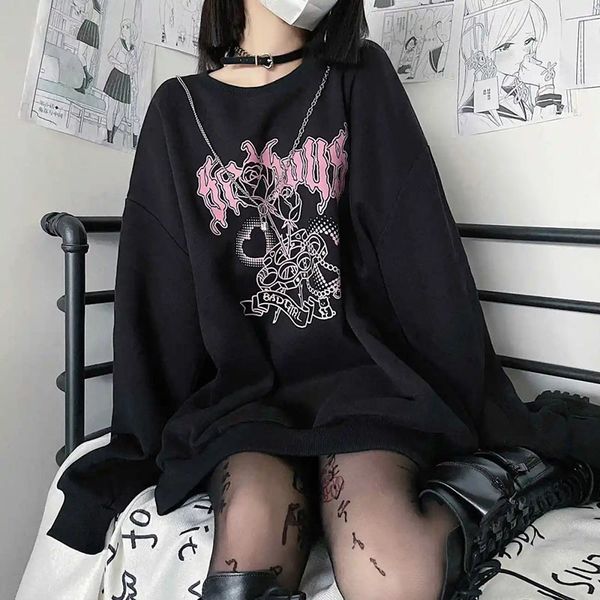 Sweats à capuche pour femmes Sweatshirts Japonais Doux Cool Noir Et Blanc Pull Femmes Plus Velours Épaississement Automne Hiver Étudiant Lâche Harajuku Style Top 230313