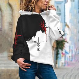 Sweats à capuche pour femmes Sweatshirts Jésus Faith Contraste Couleur Mode Imprimer Tie Dye Hiver Femme Vêtements Vintage Street Sweatshirt Pull 221124