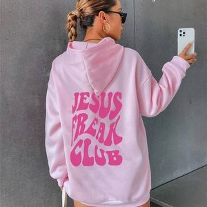 Vrouwen Hoodies Sweatshirts Jesus Freak Club Herfst Winter Oversized Letters Mannen Vrouwen Hip Hop Trui Comfortabele Fleece Dikke Warme 230731