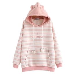 Dames hoodies sweatshirts kawaii dik fleece warme schattige beren ear oversized dames met capuchon