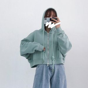 Sudaderas con capucha para mujer, sudadera coreana bonita recortada, sudadera Vintage de gran tamaño para mujer, sudadera Kawaii de manga larga negra con cremallera, prendas de vestir exteriores Streetw