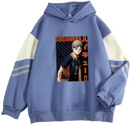 Sudaderas con capucha para mujer, sudadera cálida de Kpop para otoño/invierno, suéter informal holgado, ropa deportiva de talla grande con estampado de Haikyuu, Top Harajuku