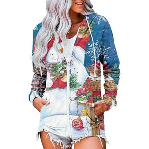 Hoodies voor dames sweatshirts dames casual kerst afdrukken sweatshirt jas met kap vrouwen ritsjack met pocket de mujer