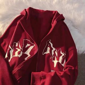 Women's Hoodies Sweatshirts Letter Print Zip Up Hoodies Dames Men Jacket Casual Hip Hop Harajuku Streetwear Y2K Disse Tops Loose Grunge Hooded Sweatshirt 230325