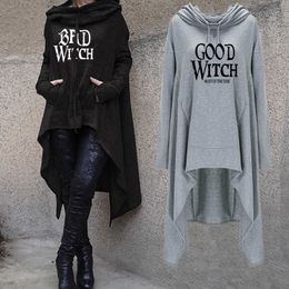Hoodies voor dames sweatshirts lange jurk hoodies voor vrouwen Halloween Good Witch Letters Print Mantus Punk Hoodies Vrouw Kawaii Sweatshirt Femmes Tops kleding T220929