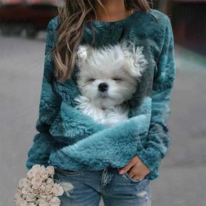 Hoodies voor dames sweatshirts mooie hond hoodie dames mode hoodies sweatshirts katten print hoodies o-neck kawaii kleren vrouwen zweet meisje jassen dier z240529