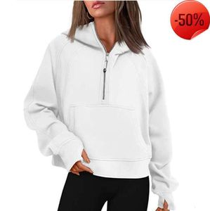 Dames Hoodies Sweatshirts Lu Herfst Winter Yogapak Scuba Hoodie Sporttrui met halve rits Losse gymjas Fitness Korte pluche jas Sweatshirt YT3519