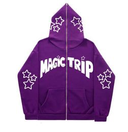 Sweats à capuche féminine Sweatshirts Magic Trip Print Star Y2K Couple gothique Harajuku Élégant Grand Pull Full Zip-Up Femmes Fouées drôles mignons Girls Boy Chic Hoodie 240413