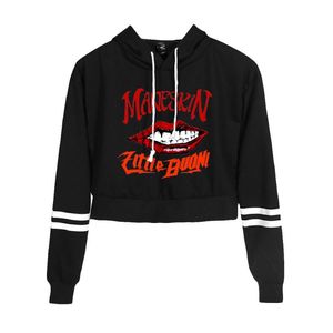 Dames hoodies sweatshirts maneskin print fleece meisje lange mouw hap -pullover crop tops sexy los ins tide kpop hip hop streetwear s