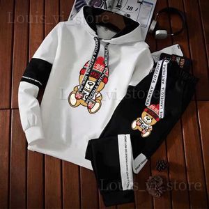 Sweats à capuche féminin Sweatshirts pour hommes Christmas Bear Imprimé d'hiver décontracté Hooded Sportswear Sweat à capuche + pantalon de survêtement