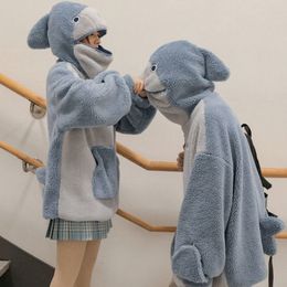 Hoodies voor dames sweatshirts Mingliusili Kawaii Shark Shape hoodie voor vrouwen schattige en grappige jas Koreaanse mode los