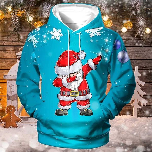 Sweats à capuche pour femmes Nouveaux sweats de Noël Hooded pour hommes 3d Santa Claus Print Sweat-shirt à manches longues hivernales