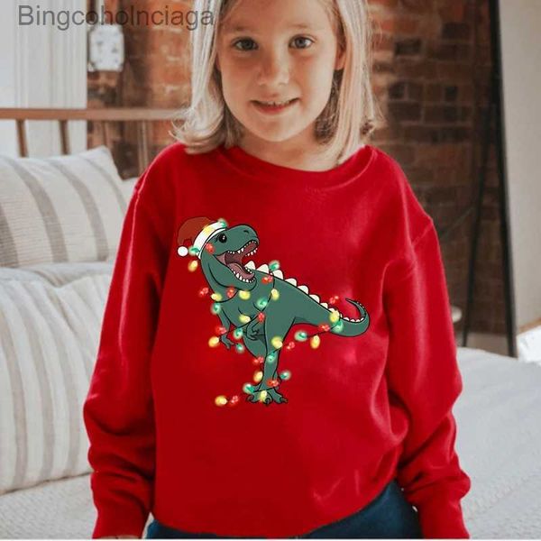 Sudaderas con capucha para mujer Nuevas sudaderas navideñas para niños Ropa con estampado de dinosaurios Niñas Niños Tops para niños Sudaderas con capucha de manga larga con dibujos animados 2022L231011