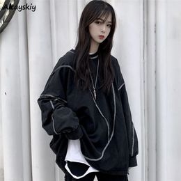 Sweats à capuche pour femmes Sweats No Hat Harajuku Style BF Noir Hip-hop Chic Teens Automne Trendy All-match Daily Simple Womens Streetwear 220930